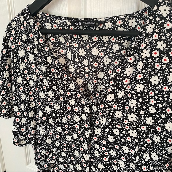 Zara Black and White Floral Button Down Mini Dress Medium - Picture 3 of 11